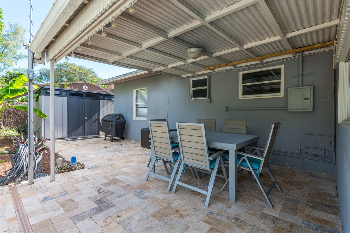 The outside is a highlight, with the heated pool, outdoor sun- loungers, BBQ and covered dining area.