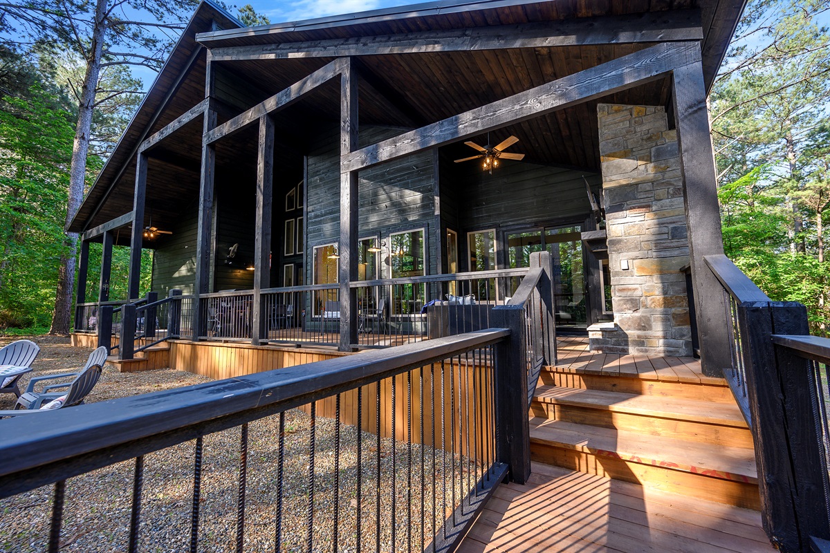 Beautiful cabin exterior with inviting entryway