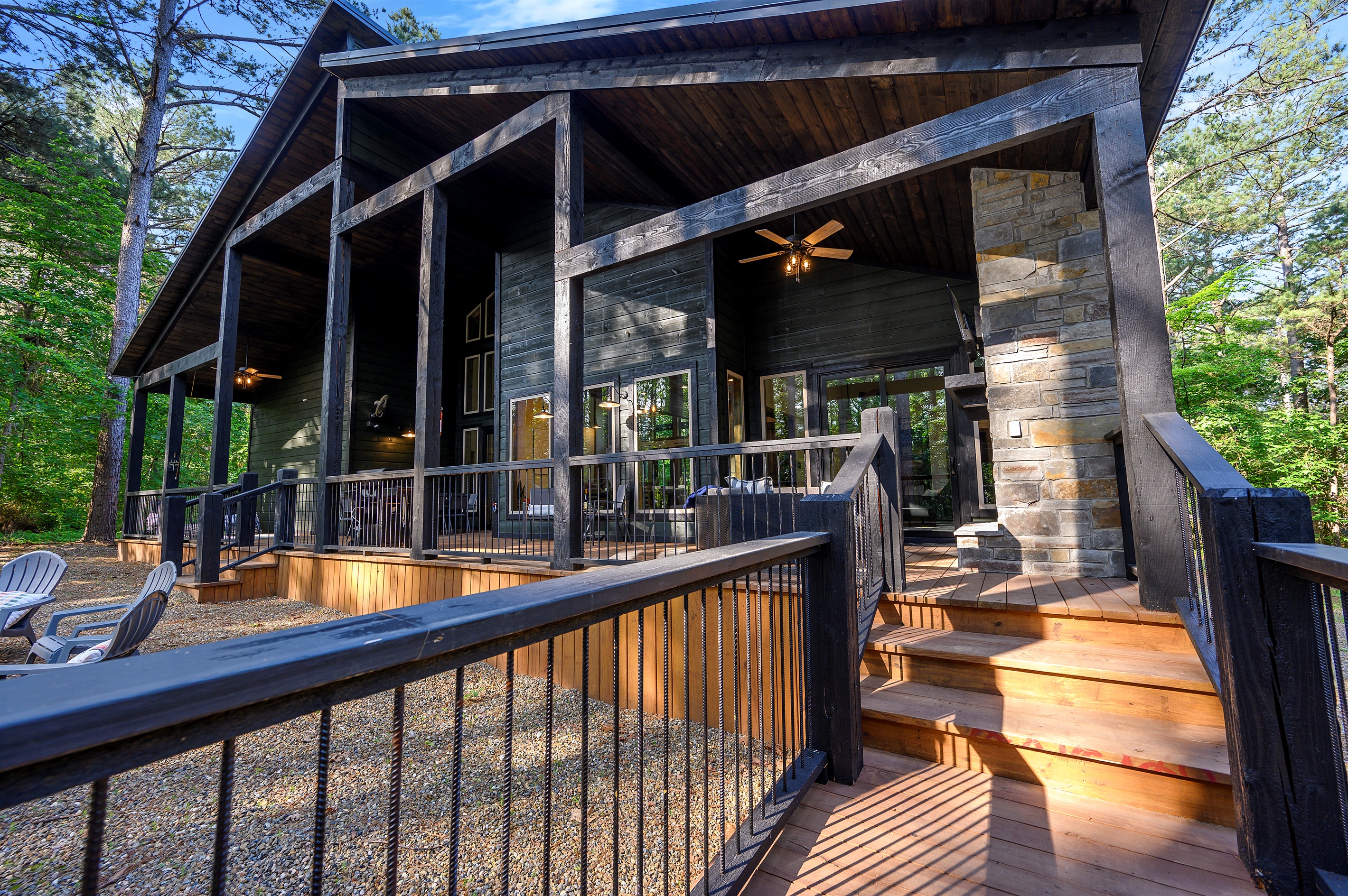 Beautiful cabin exterior with inviting entryway