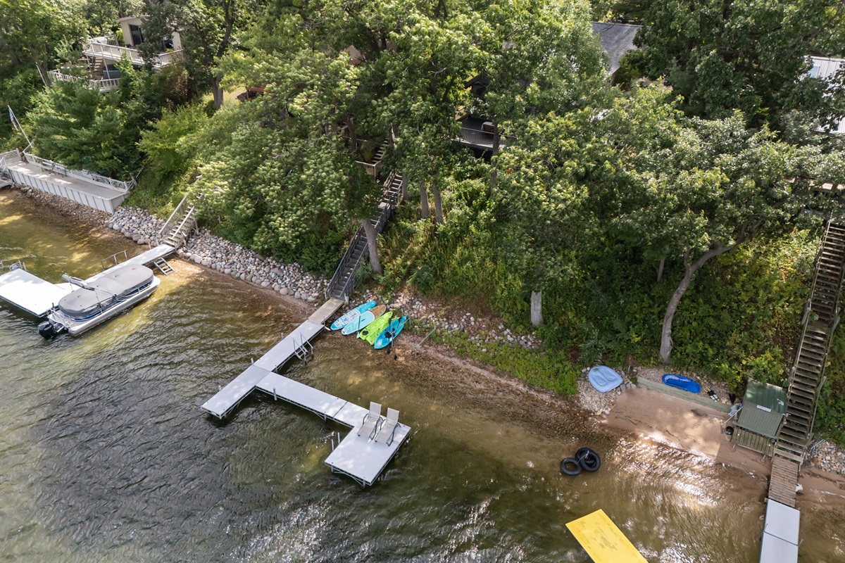 A large pier awaits to dock your boat and launch straight into lake adventures