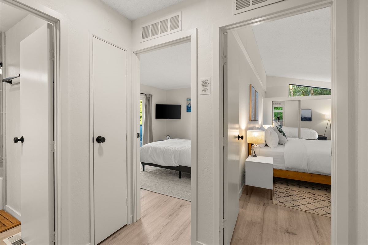 A welcoming hallway leads to both cozy bedrooms—your peaceful retreat awaits