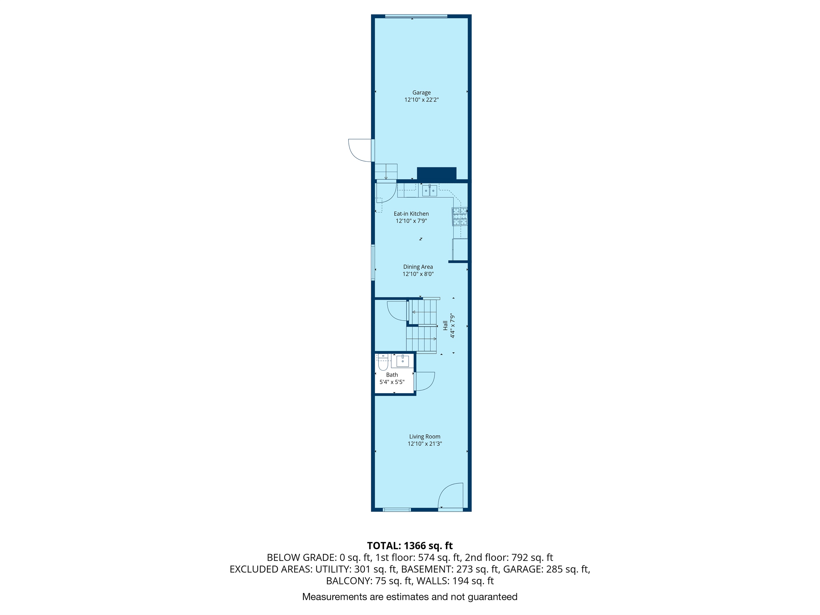 Main level layout showing living room, kitchen, dining area, half bath, and entry.