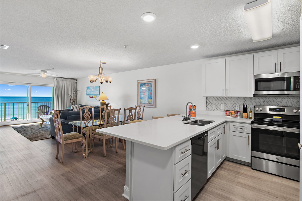 Emerald Dunes 204 is FULLY REMODELED - Large Kitchen, Living, and Dining Area with Gulf Views Galore!