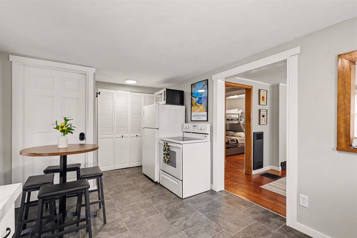 Kitchen, looking into the living room.