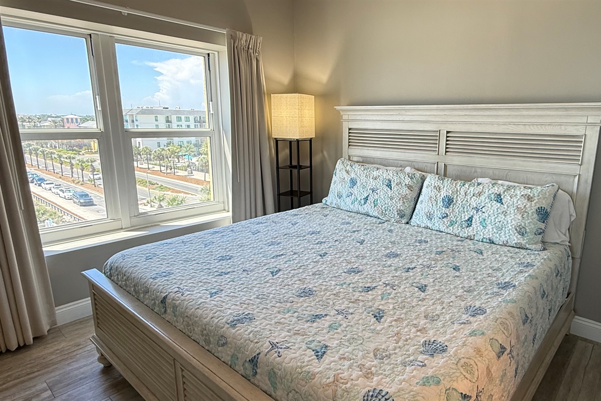 Guest Bedroom with King bed and view of Pier Park and the Beach!
