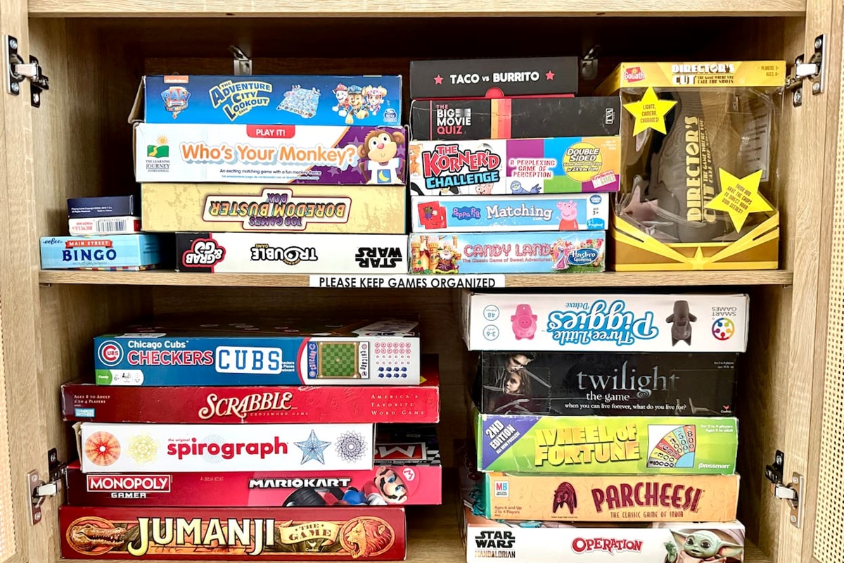 Boredom does not live here. All these board games are located in a cabinet in the dining room. Games for all ages; kids and adults. 