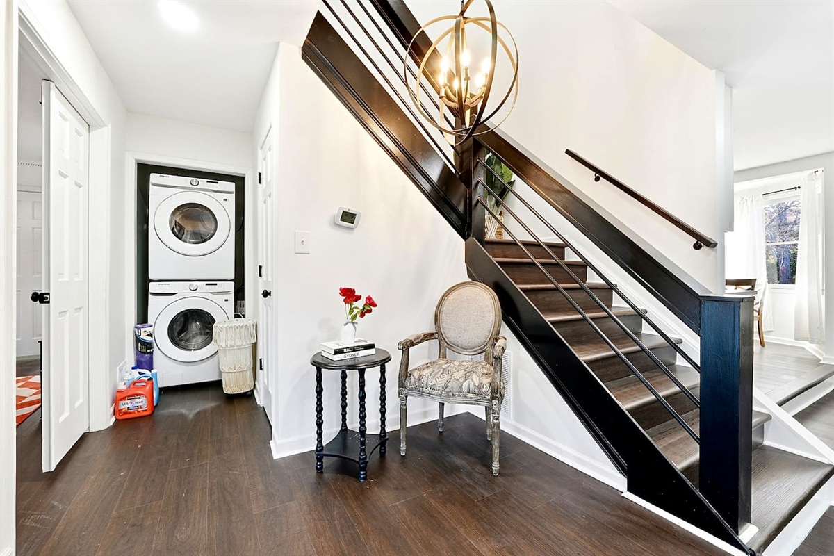 We have a washer and dryer available for use during your stay. We also provide complimentary detergent pods. 