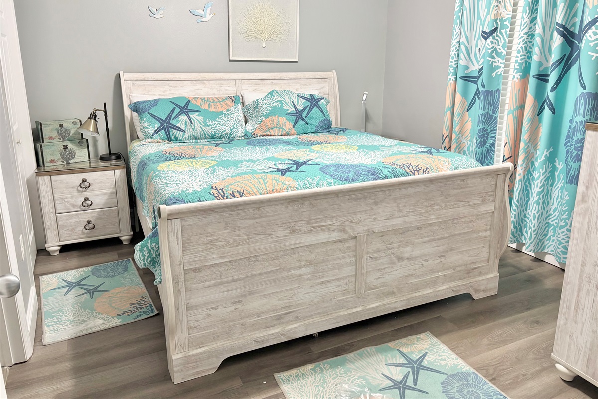 Primary bedroom with king comfy mattress