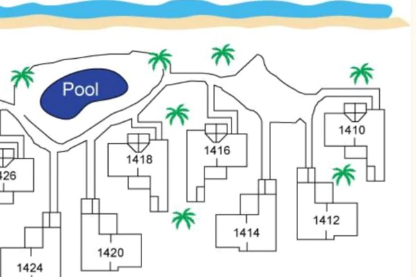Shows location of 1424 at the oceanfront complex Portofino I