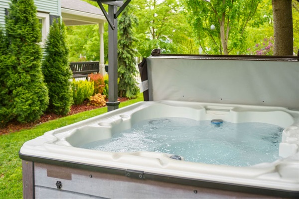Immerse yourself in your very own hot tub. Robes are provided, bring your vacation mode & soak your cares away.
