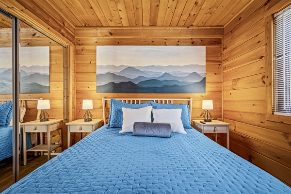 The queen bedroom is on the main floor and recently updated with a new 50in SMART ROKU TV
