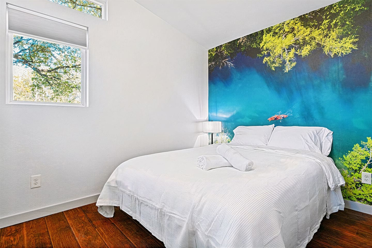 Tiny Home: Barton Springs-Inspired Bedroom Mural in a Tiny Home Getaway