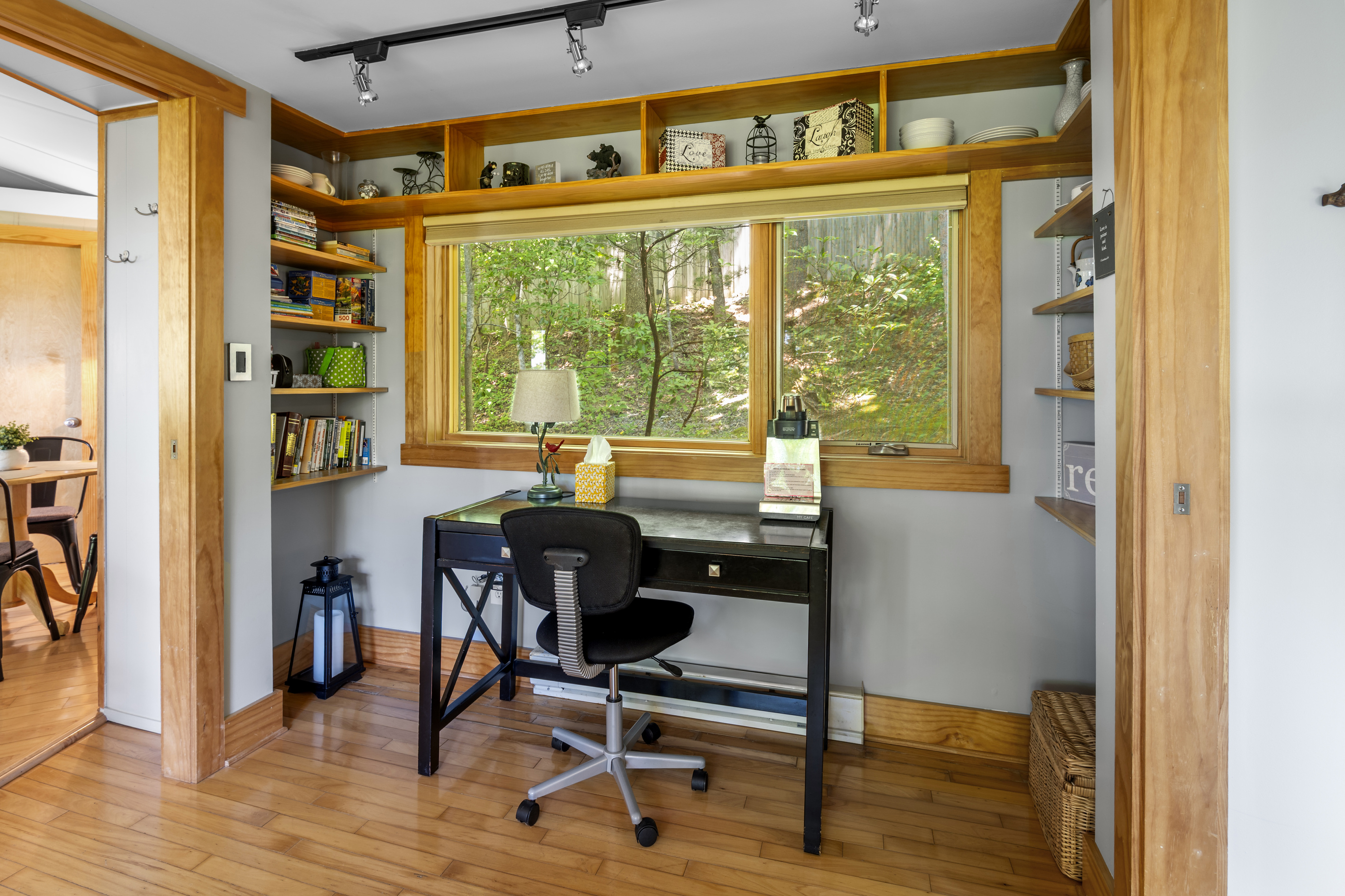 Comfortable desk space for writing or a quick check-in to the office