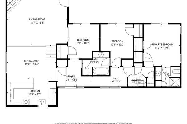 Floor plan of the three-bedroom, two-bath home.