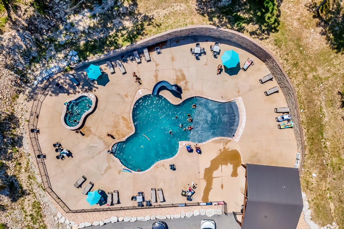 Pool and hot tub aerial view