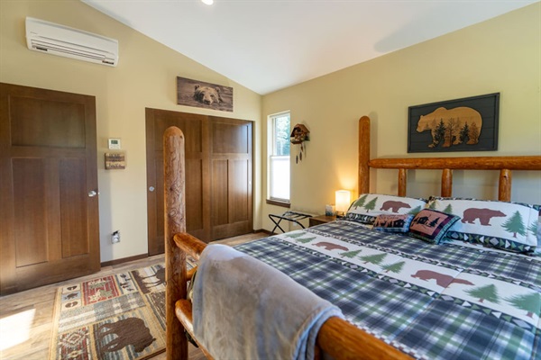 Guest bedroom. Large room with extra twin mattress in the closet.