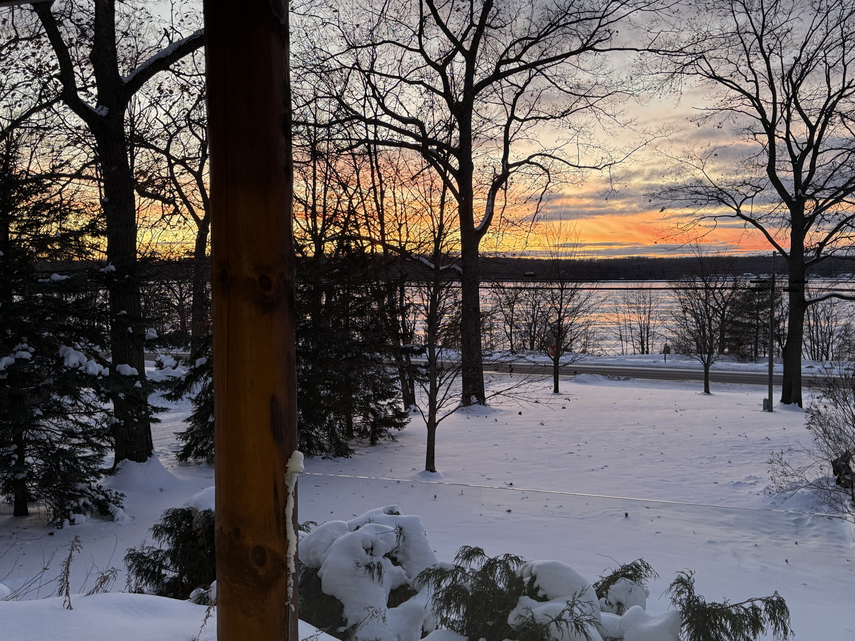 View of the lake in the winter