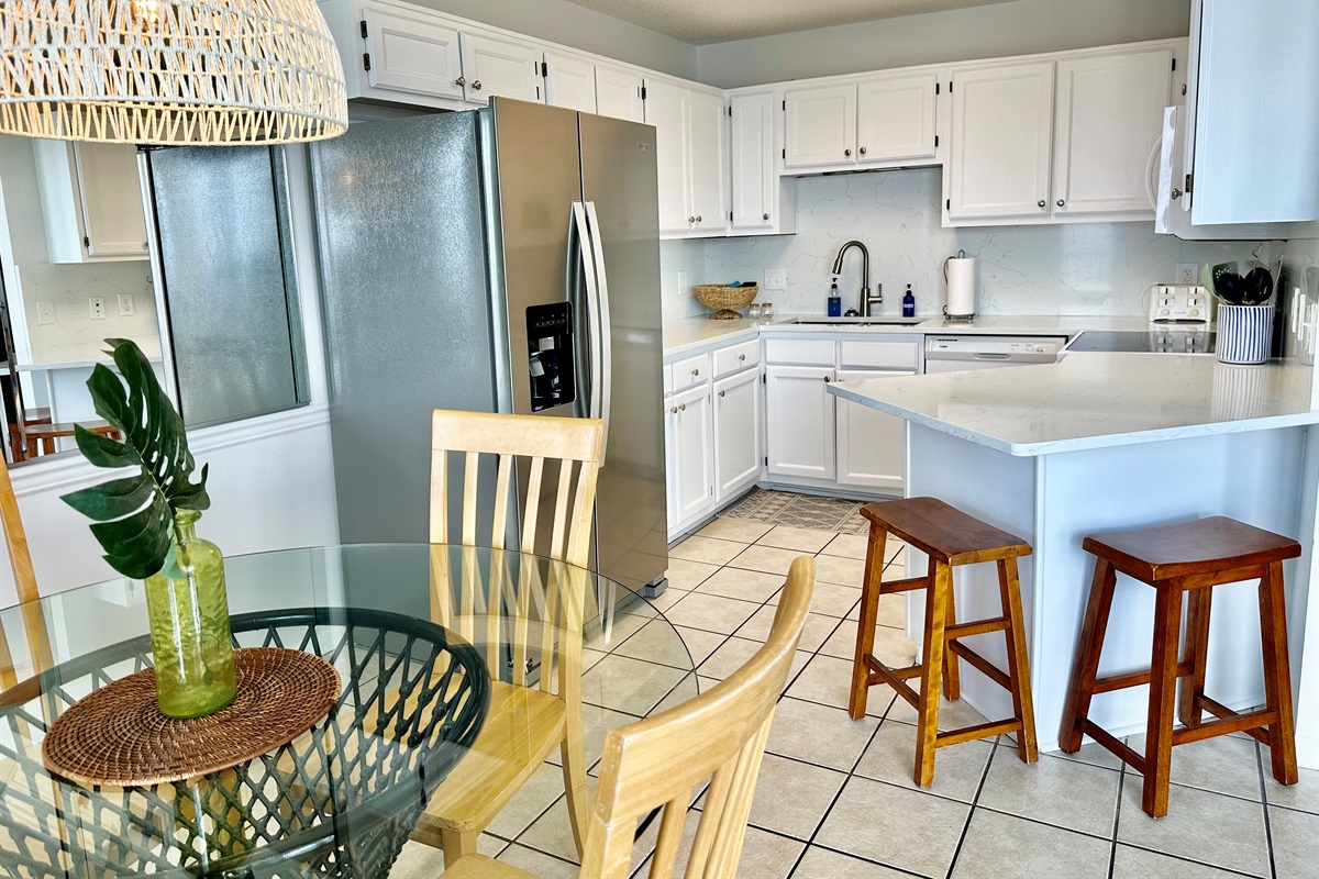 View of kitchen from dining area.