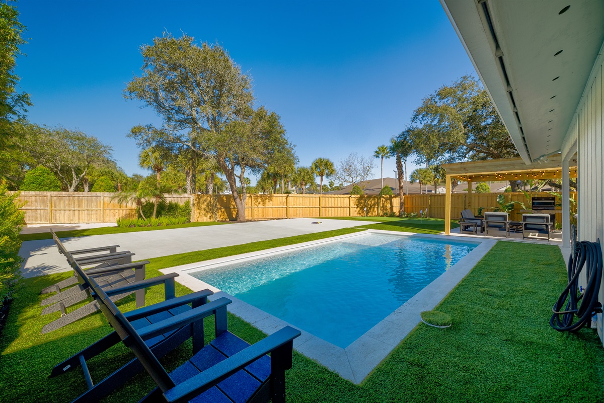 Your private resort oasis ✨
Cool off in the sparkling pool, then step right onto your private pickleball court &mdash; all within your own beautifully landscaped backyard.