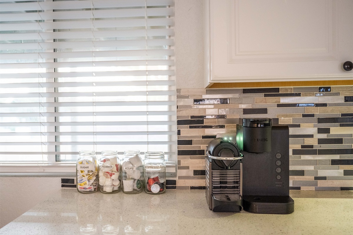 Coffee station with Keurig and designer backsplash
