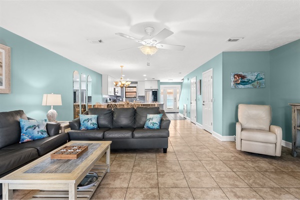 Large, spacious living area with new furniture