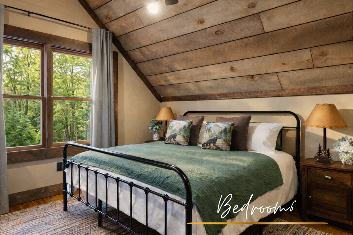 Bedroom 6: This spacious loft king en-suite (separate entrance) offers a peaceful retreat with natural wood accents and luxurious comfort.