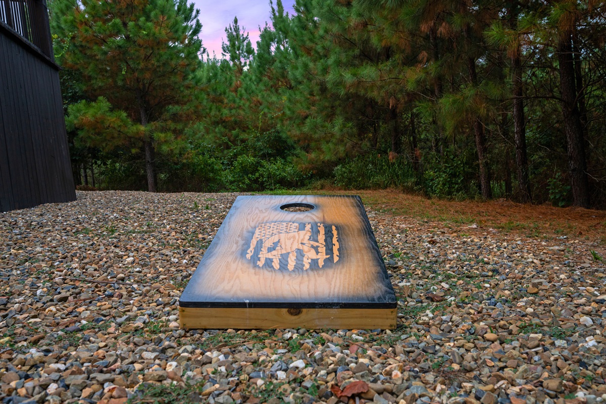 Cornhole setup adds a little friendly competition to your stay.