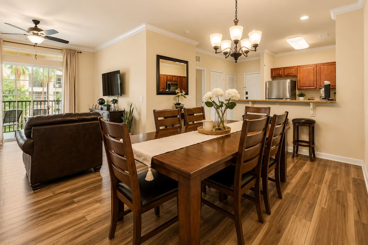 Open concept living and dining space with plenty of natural light.