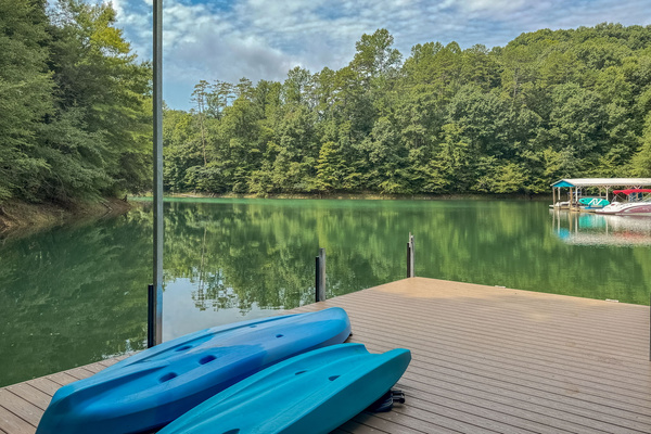 View from the dock and kayaks available for use