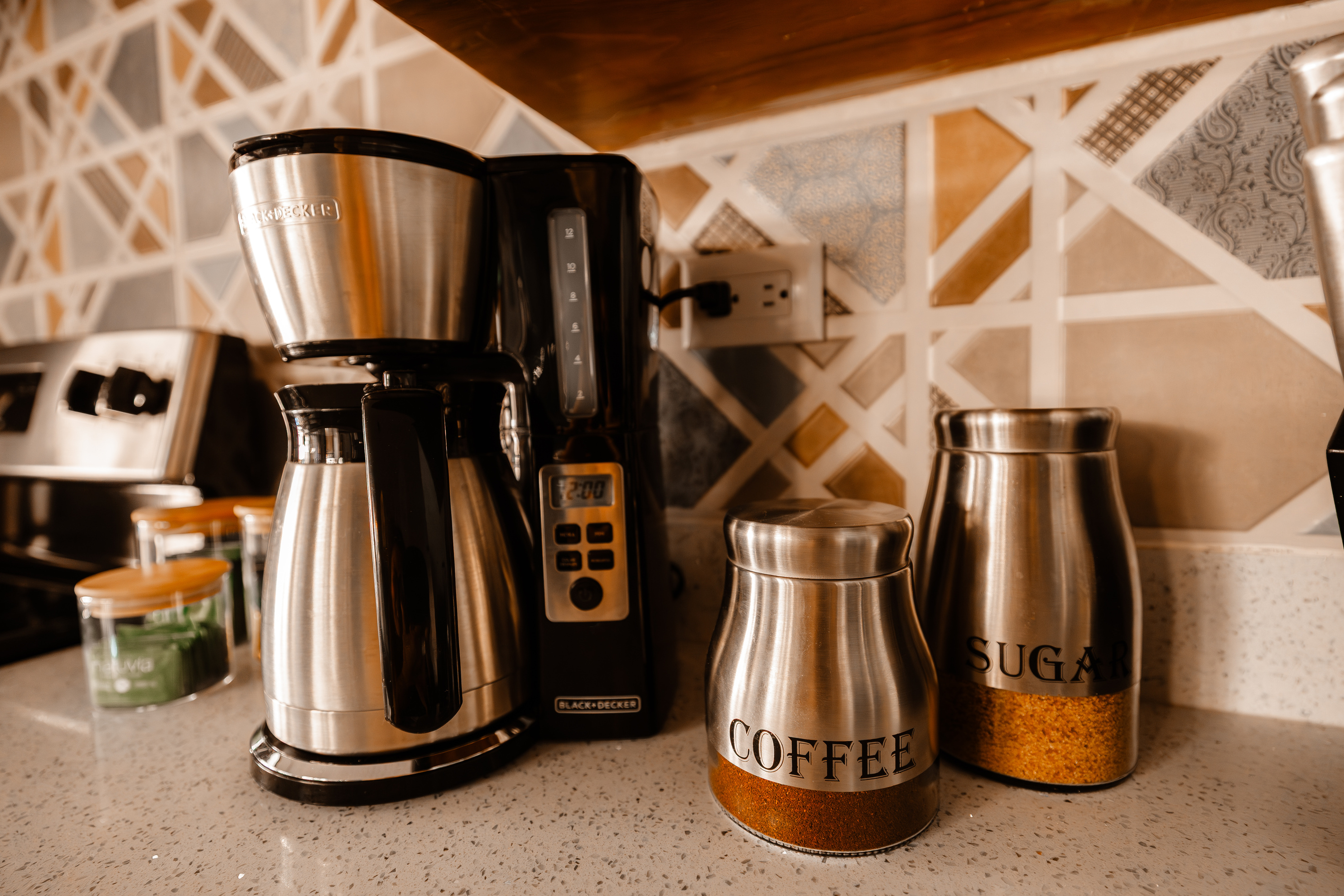 Coffee station ready, with fresh local coffee included in your stay.