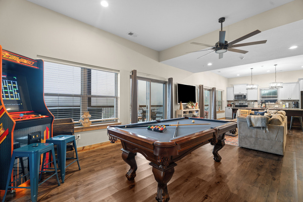 This rec room has pool, shuffleboard, arcade and console games, and board games!
