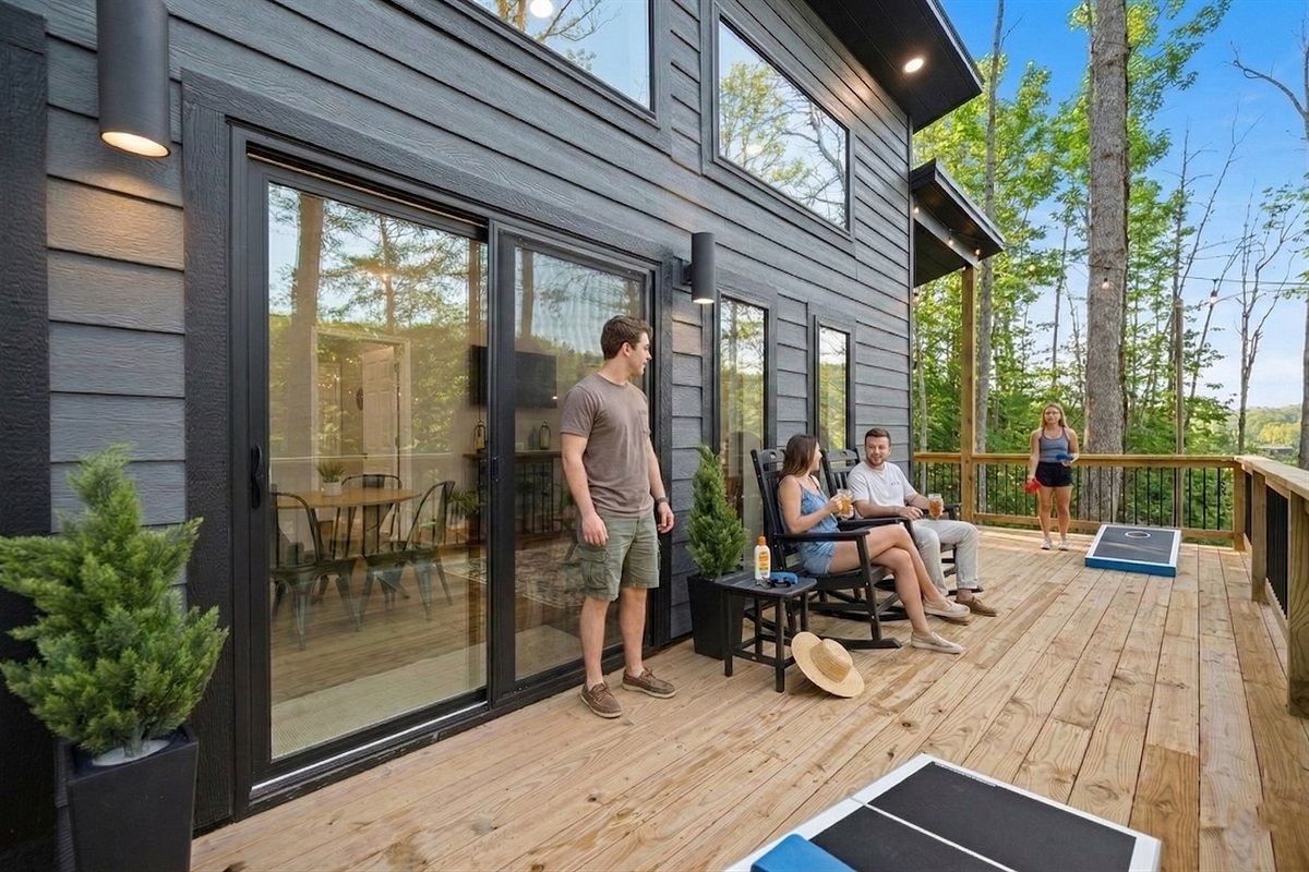 Challenge your friends to cornhole. 