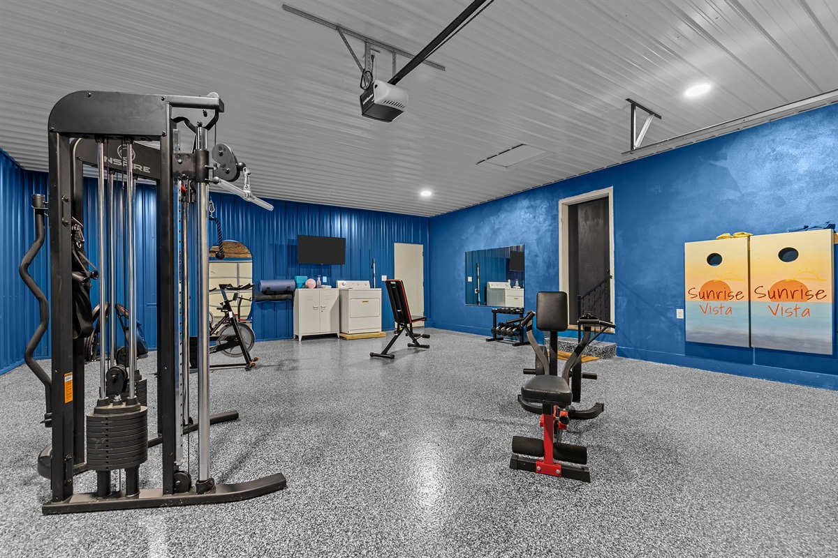 Guests love keeping up with their workouts using the weights and full-length mirror in the fitness area.