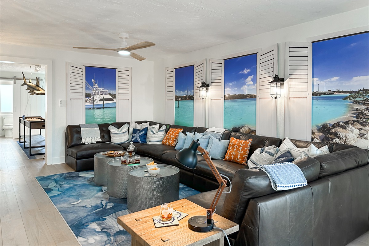 The game room continues onto the main living room.