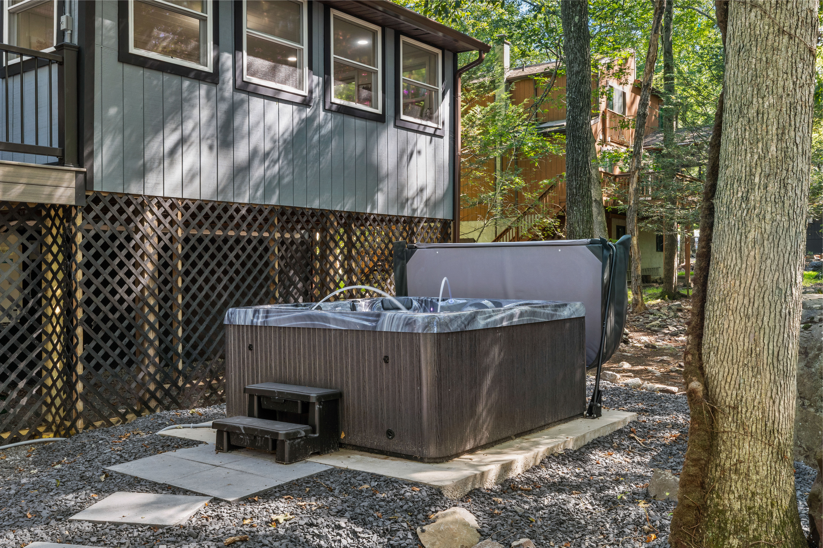 Dive into pure bliss—sparkling hot tub is freshly sanitized, perfectly balanced, and crystal-clear for your arrival