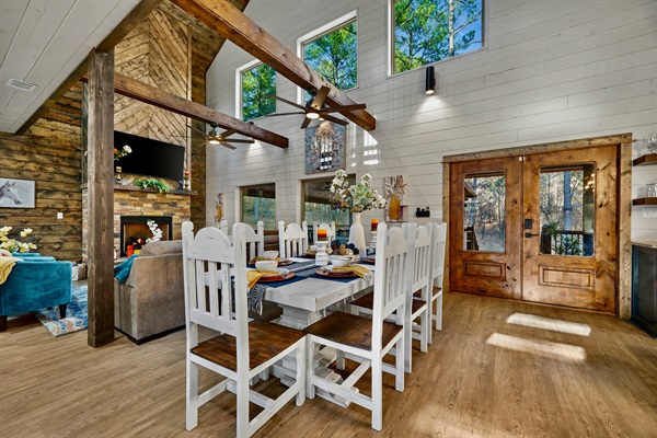 This table comfortably seats 8 for memorable gatherings.