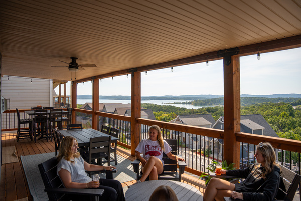 Upper deck. Gorgeous views and gathering spaces. Seating for at least 16.
