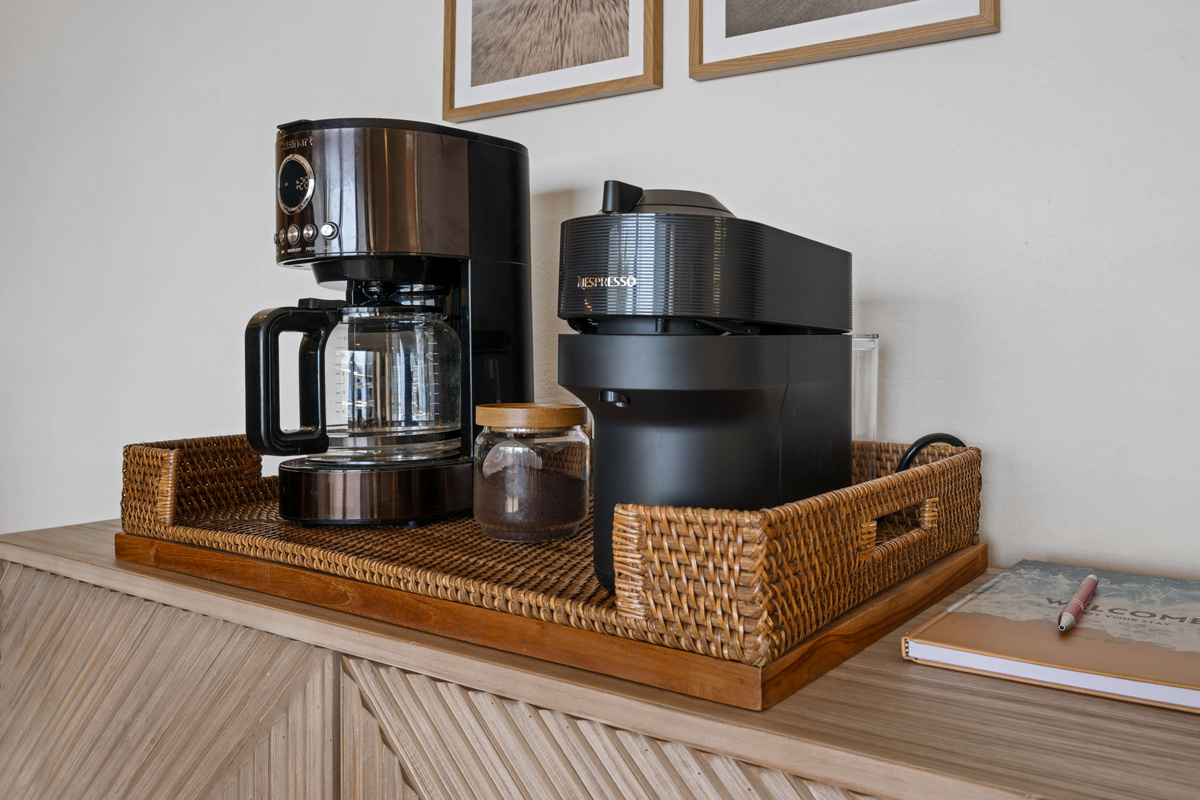 We provide both drip coffee and Nespresso options, along with a starter supply of coffee for your stay! 