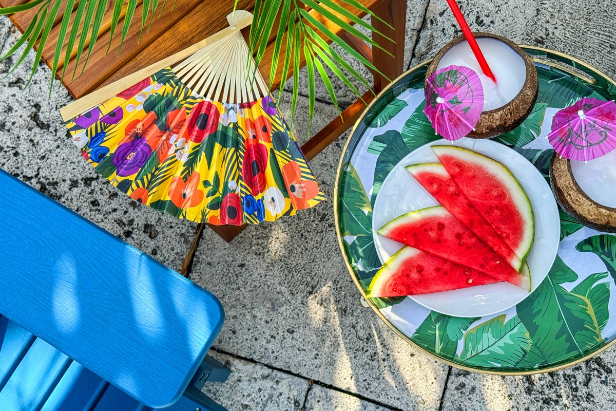 with tables for drinks and snacks.