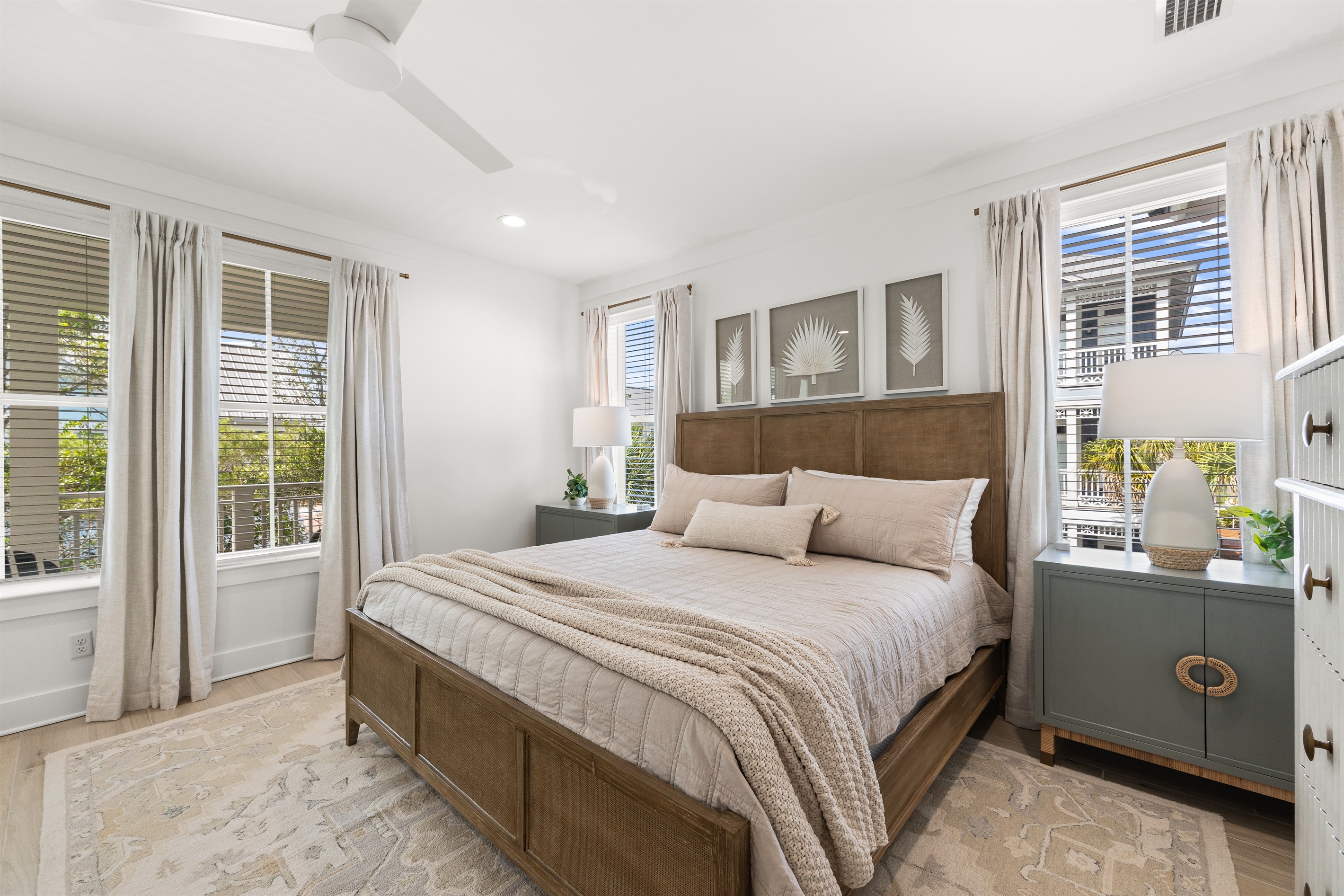 This private upstairs suite combines coastal charm and comfort, offering a quiet retreat with plenty of natural light.