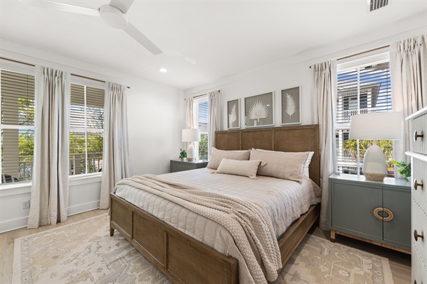 This private upstairs suite combines coastal charm and comfort, offering a quiet retreat with plenty of natural light.