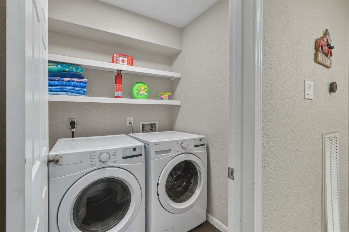 Full-size washer and dryer to keep everyone fresh and comfortable.
