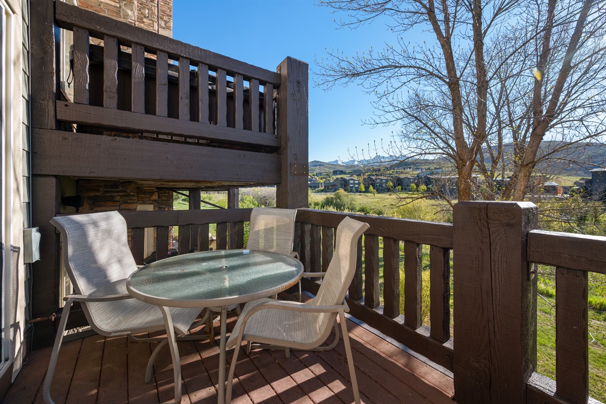 Cozy outdoor seating area — perfect for enjoying crisp mountain mornings and sunset evenings.