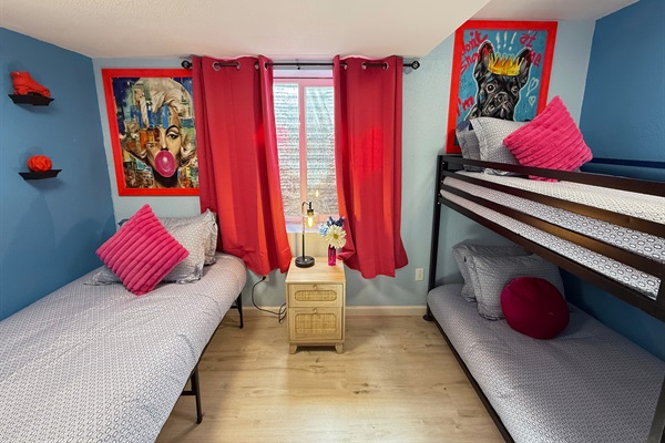 A playful and cozy space designed for laughter and relaxation. With comfy beds - the perfect retreat for kids and friends alike.