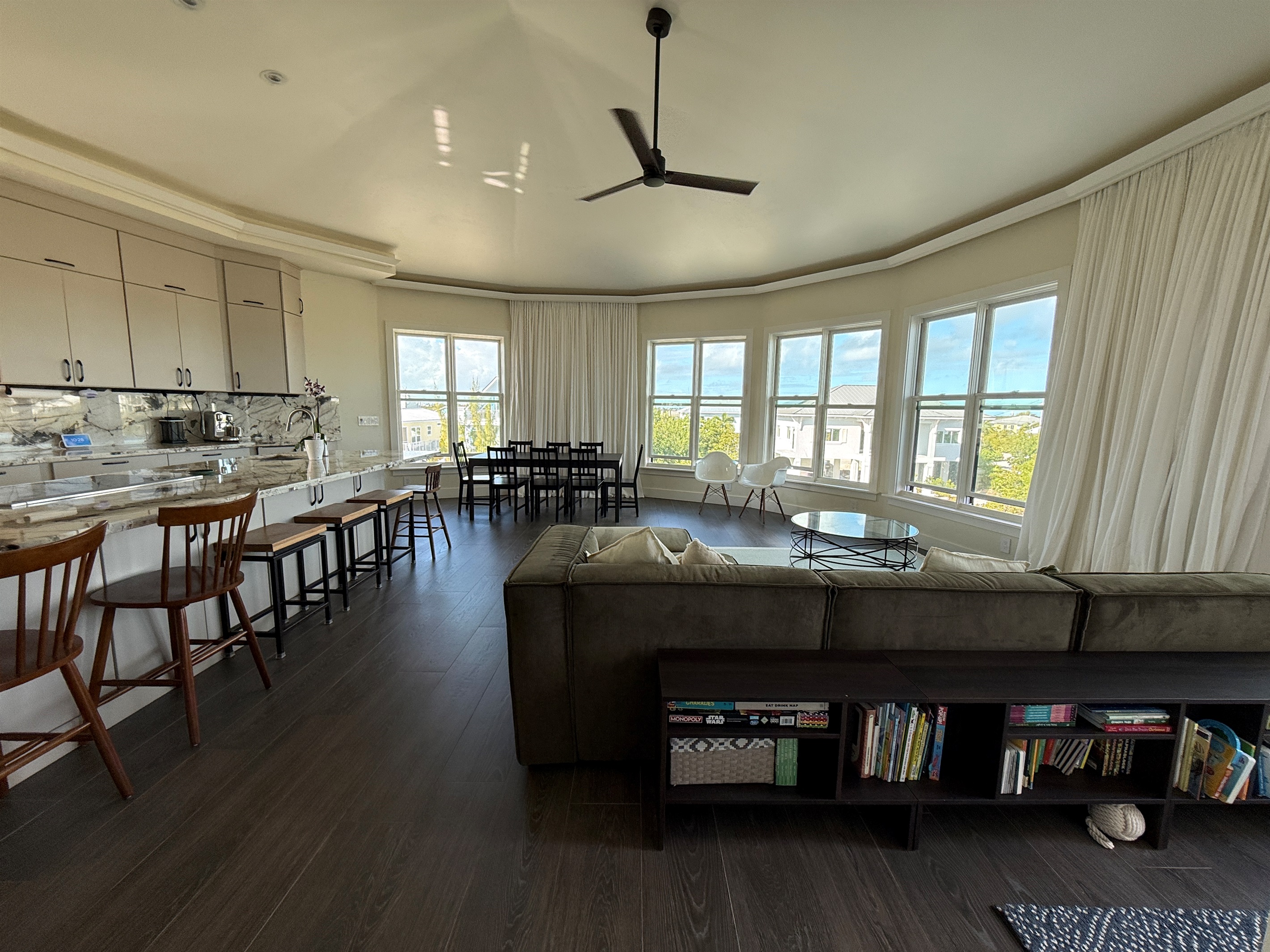 Kitchen, dining and living room west view