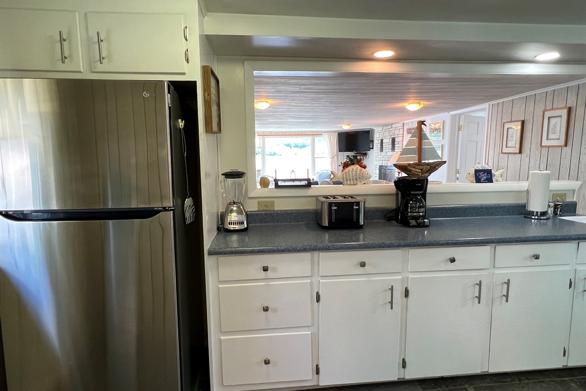Kitchen and living area beyond