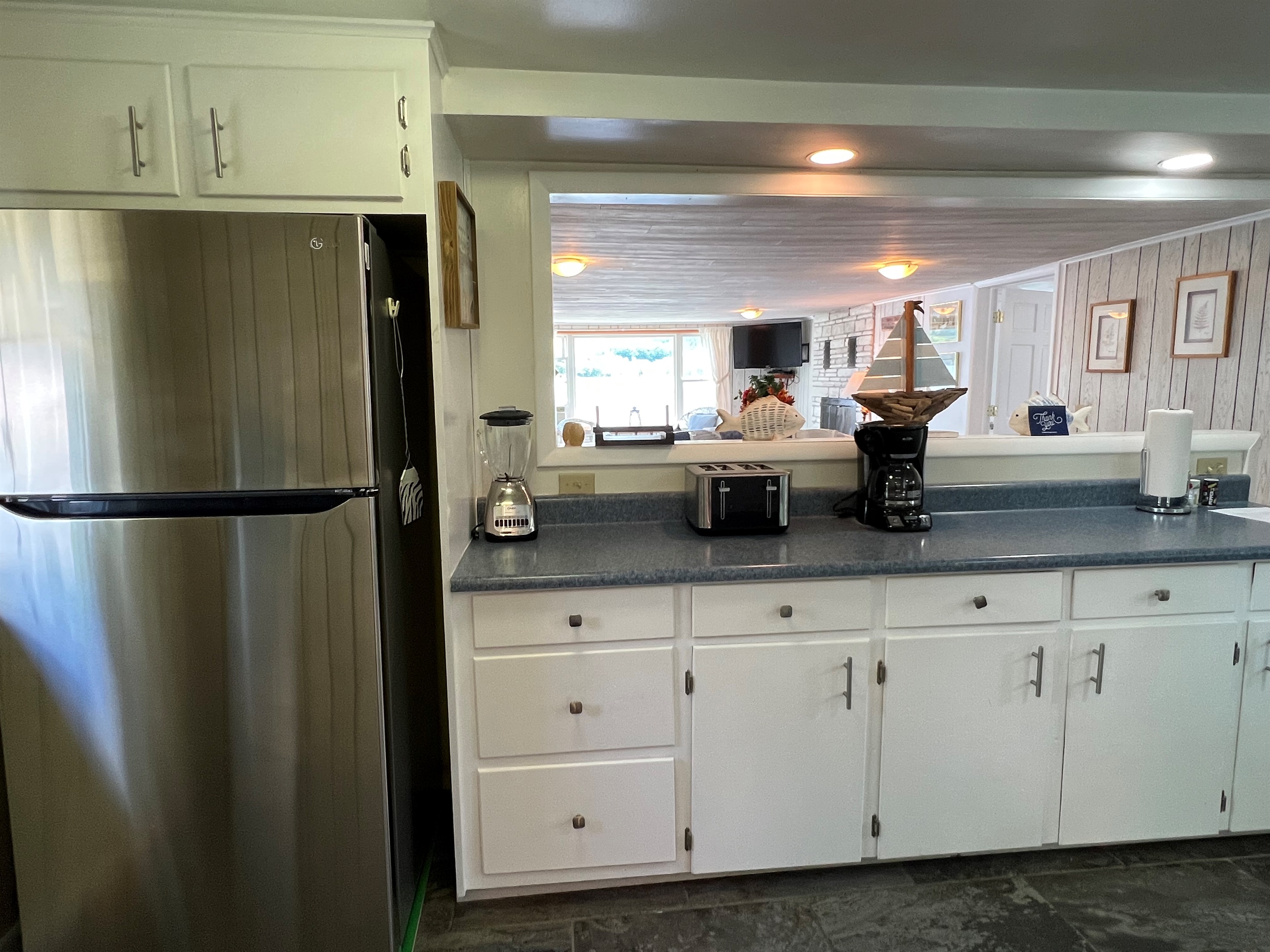 Kitchen and living area beyond