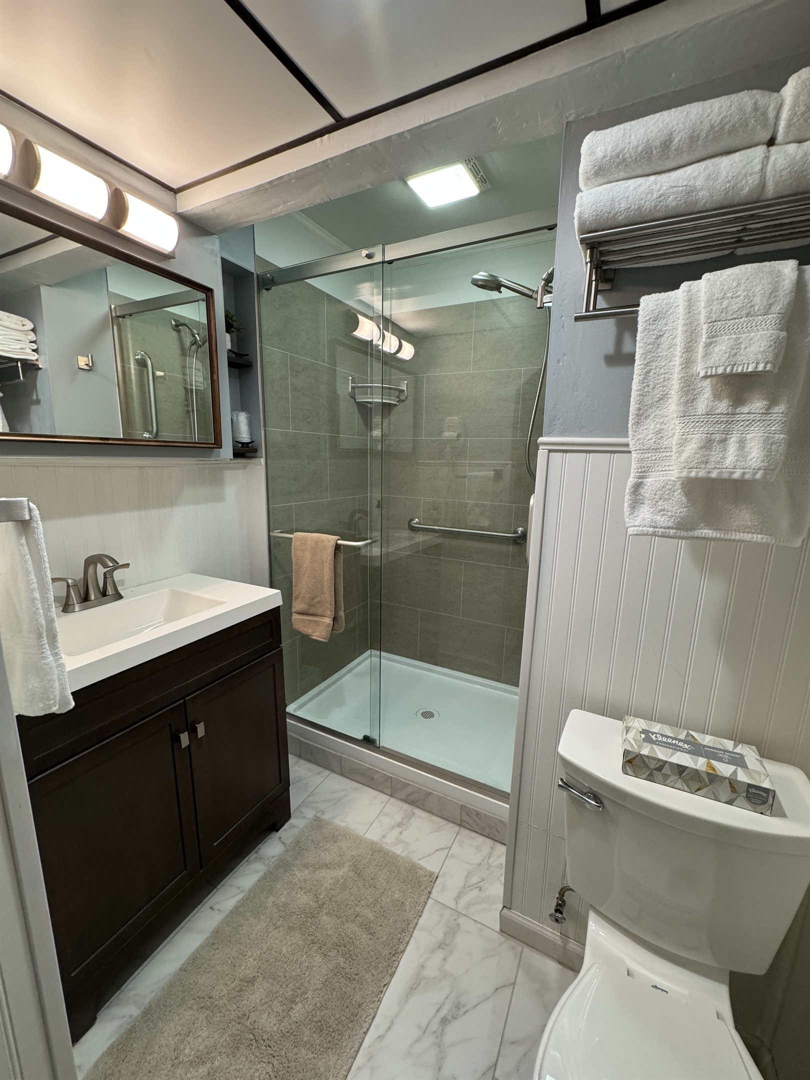 Lower level bath with shower