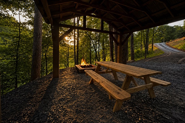 Sunset at the covered Firepit.