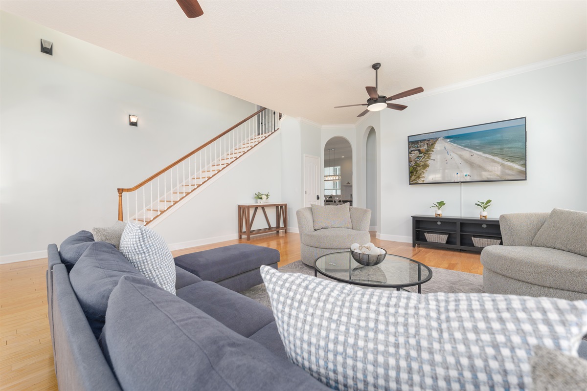 Spacious and airy living room designed for gathering